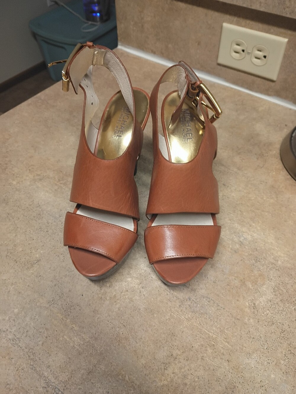 Michael Kors Brown Leather Open-Toe Ankle Strap Heels